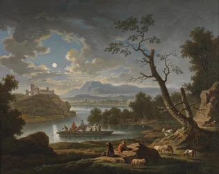 A River Landscape in Moonlight